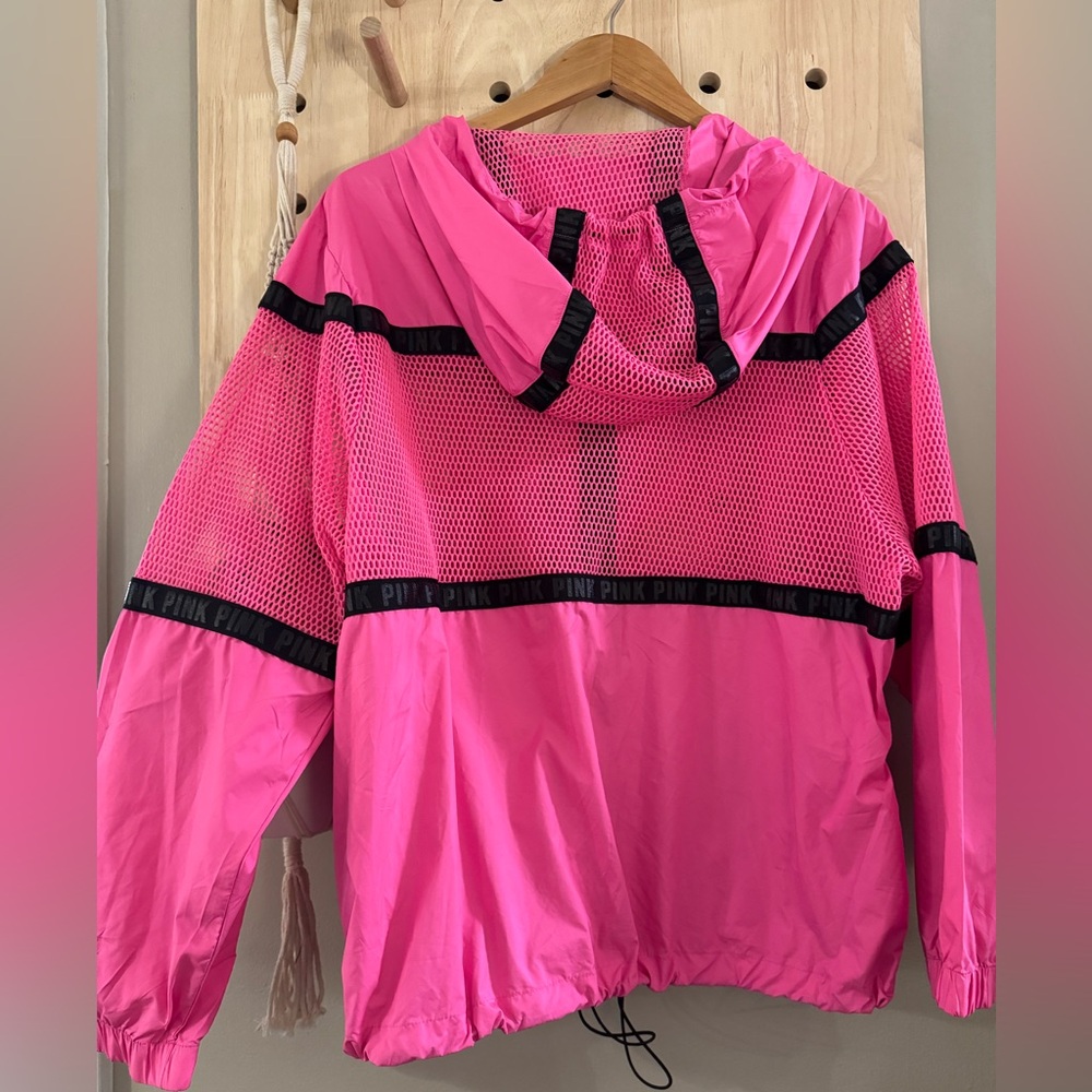 Victoria Secret Pink Campus Full Zip Mesh Hoodie‎ Jacket in Flawless Pink Sz M/L - Picture 8 of 8